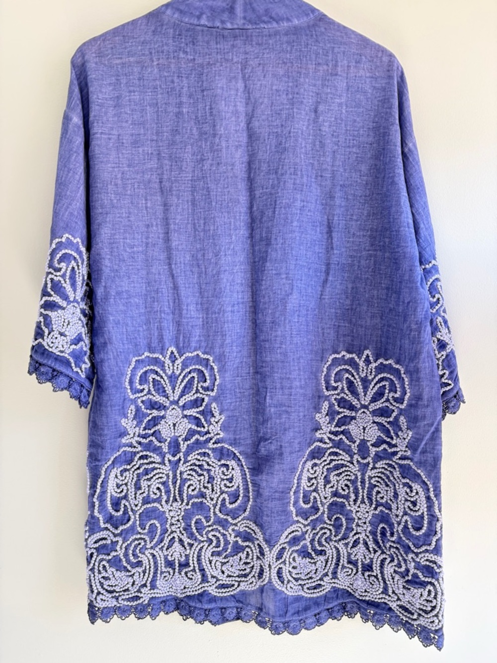 Soft Surroundings Periwinkle Purple  Embroidered Kimono Topper - Picture 5 of 10